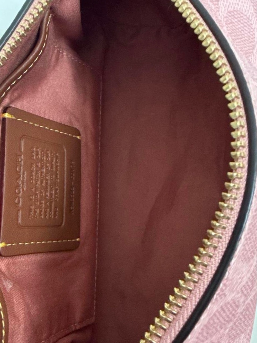 Coach Pink Interior Zip Cosmetic Pouch with Gold Hardware